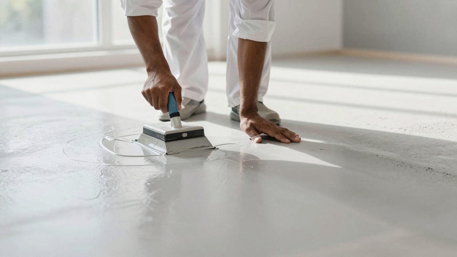 Hand finishing a resin floor
